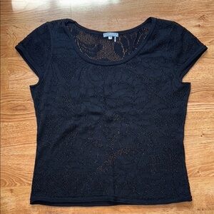 Peruvian Connection Black Lace Short Sleeve Tee